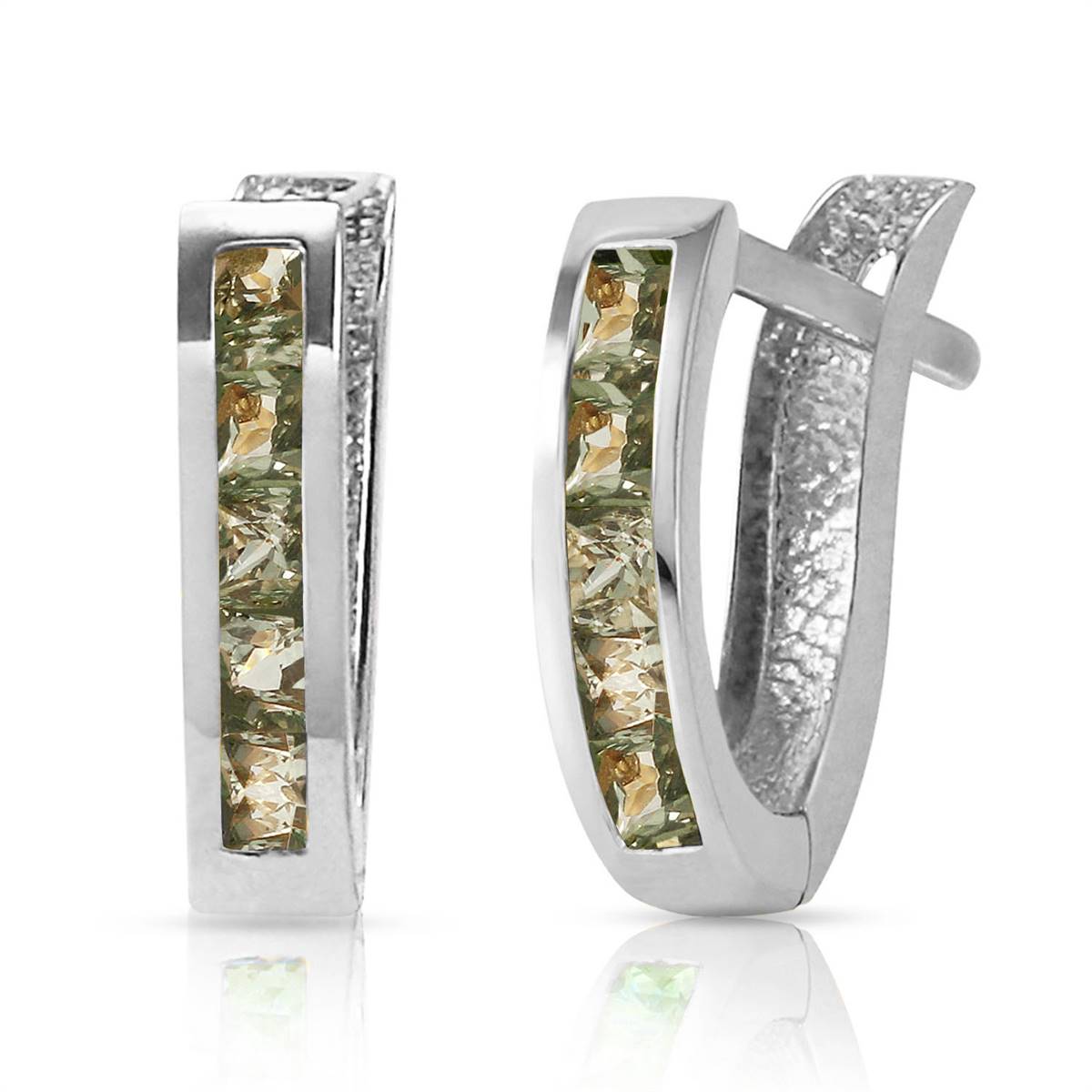 1.3 Carat 14K Solid White Gold Huggie Earrings Green Natural Sapphire