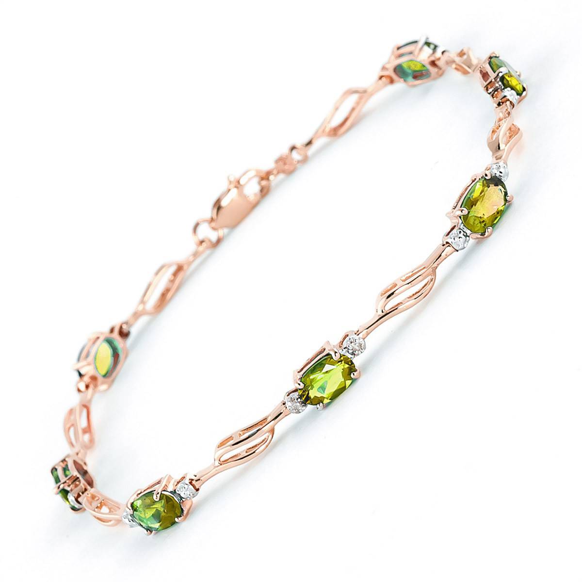 14K Solid Rose Gold Tennis Bracelet Peridot & Diamond Gemstone