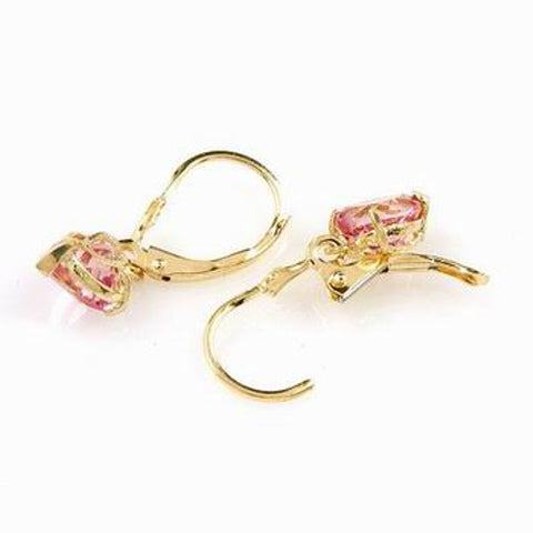 3.25 Carat 14K Solid Yellow Gold Leverback Earrings Pink Topaz