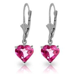 3.25 Carat 14K Solid White Gold Leverback Earrings Pink Topaz