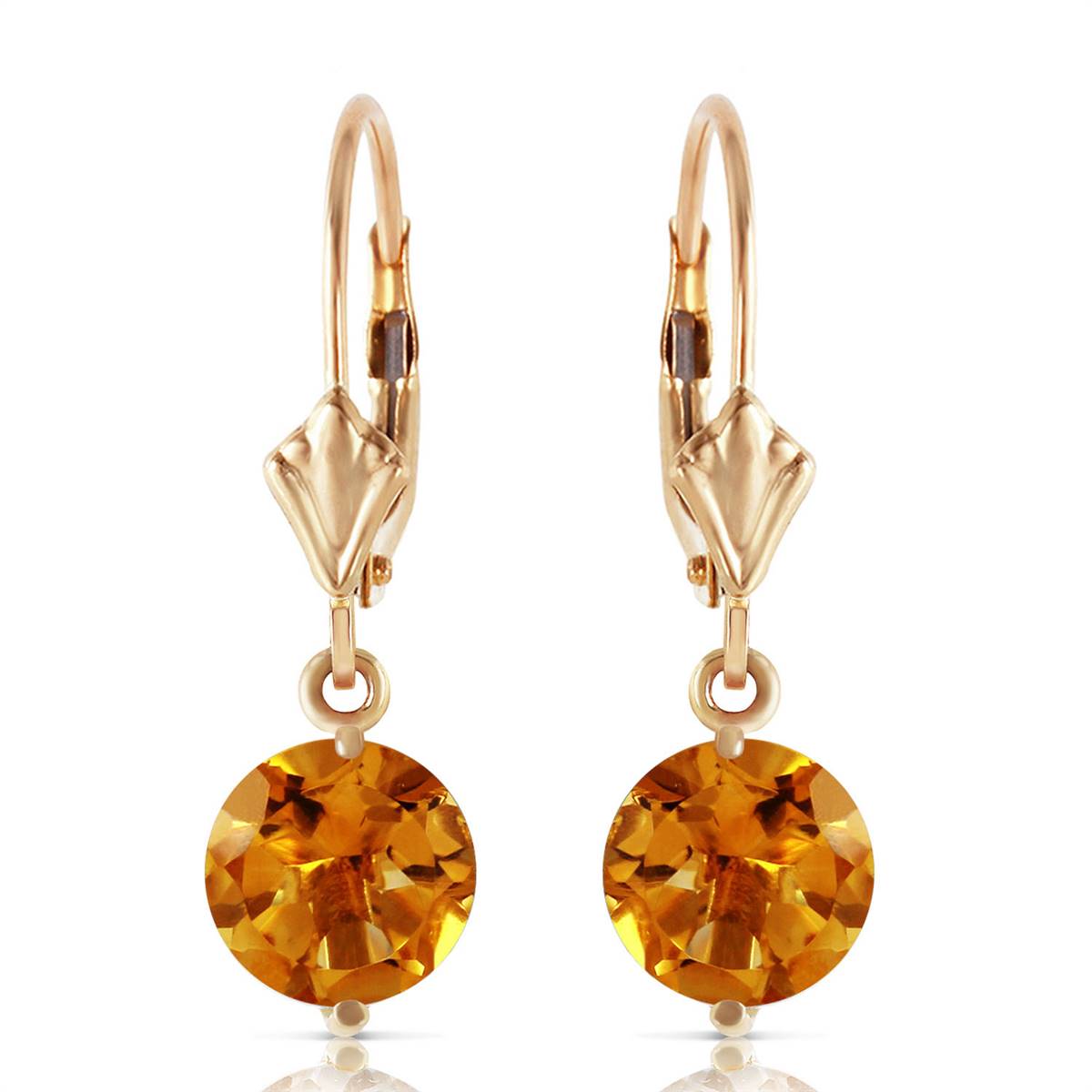 3.1 Carat 14K Solid Yellow Gold Leverback Earrings Citrine