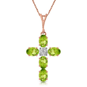 1.88 Carat 14K Solid Rose Gold Cross Necklace Natural Diamond Peridot