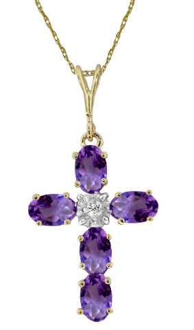 1.75 Carat 14K Solid White Gold Cross Necklace Natural Diamond Purple Amethyst