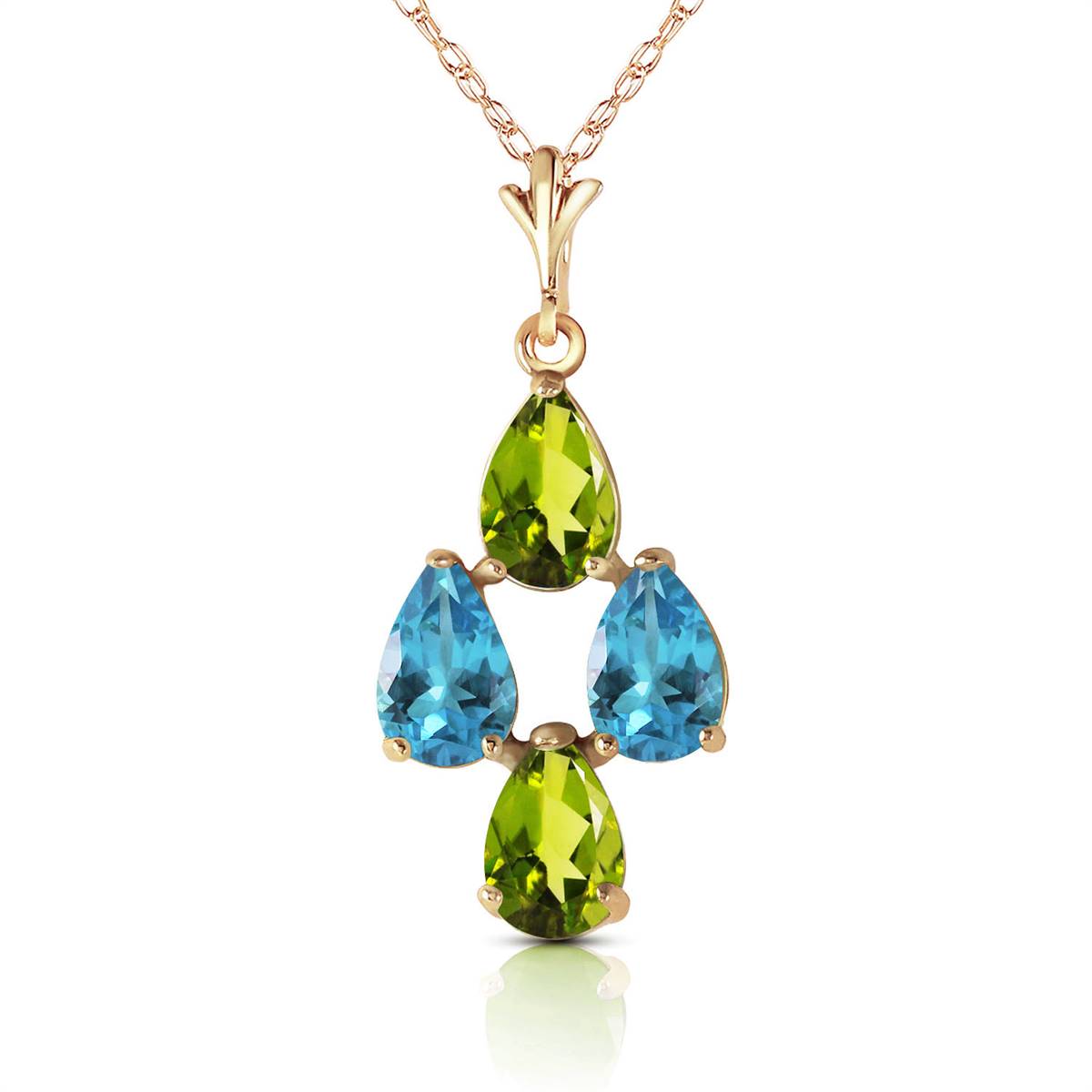 1.5 Carat 14K Solid Yellow Gold Necklace Natural Blue Topaz Peridot