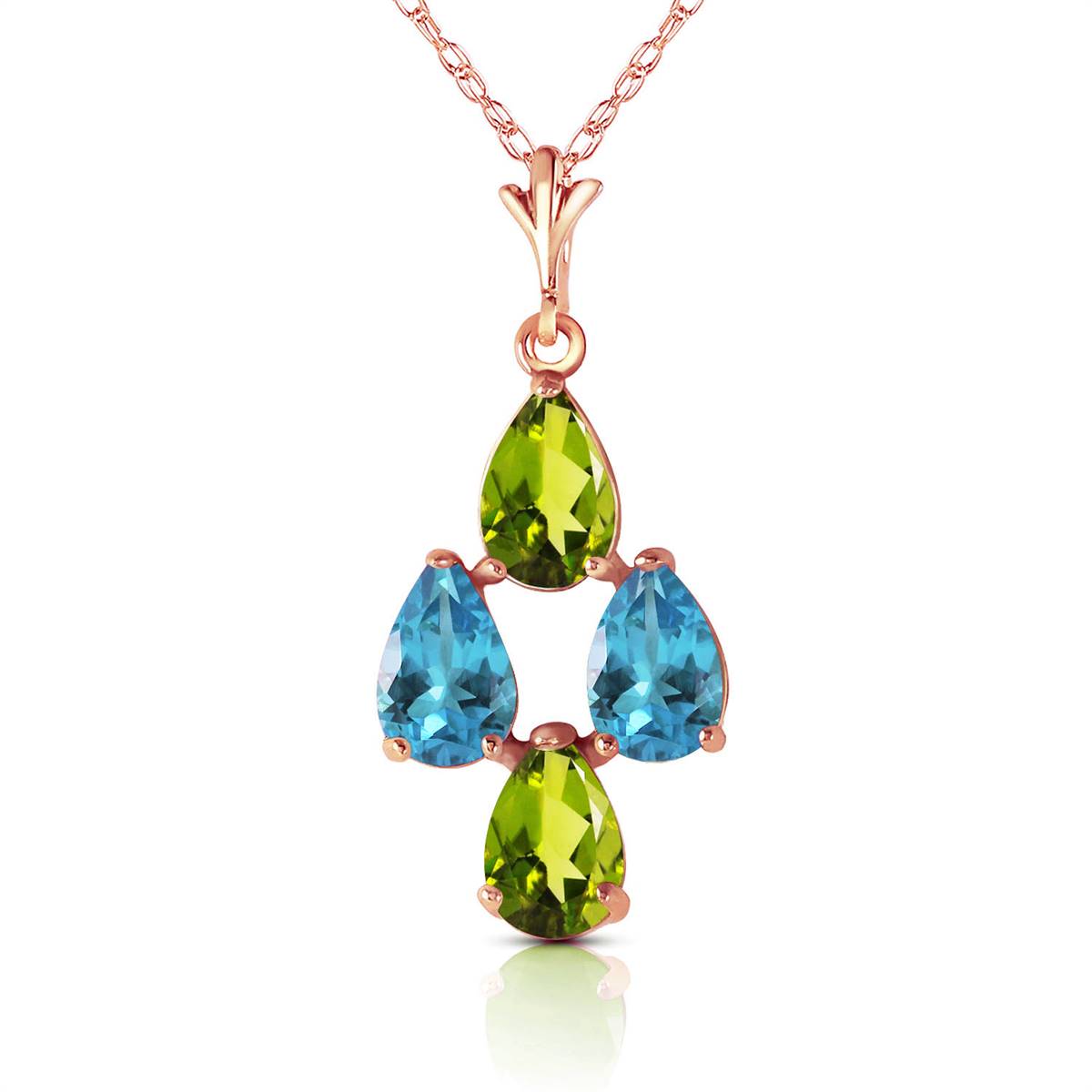 1.5 Carat 14K Solid Rose Gold Necklace Natural Blue Topaz Peridot