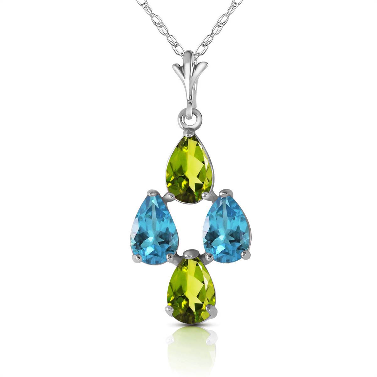 1.5 Carat 14K Solid White Gold Necklace Natural Blue Topaz Peridot