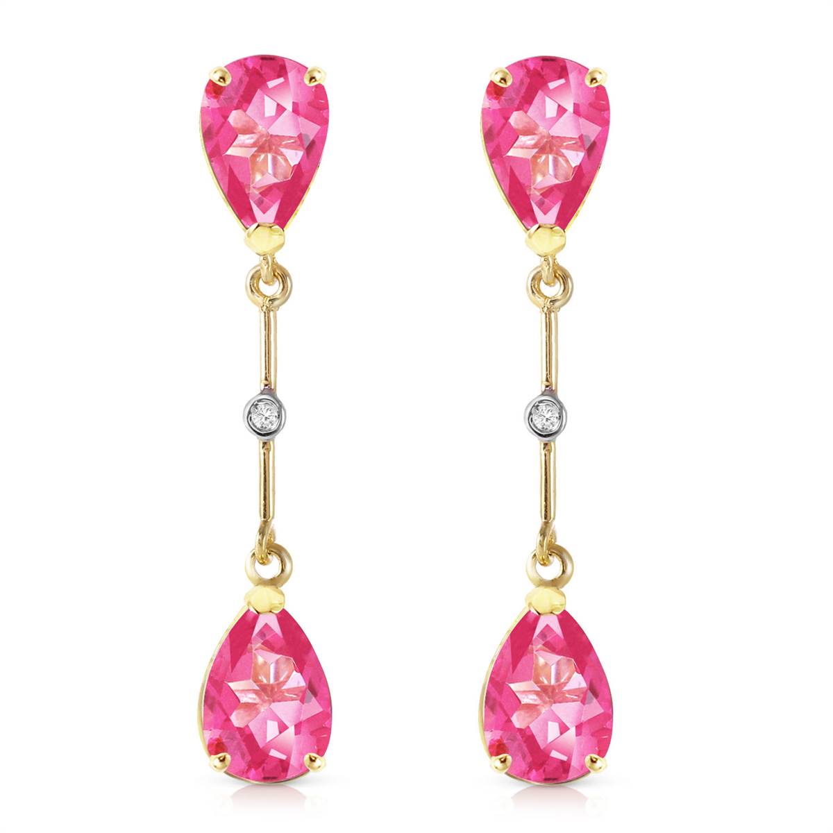 7.01 Carat 14K Solid Yellow Gold Diamond Pink Topaz Dangling Earrings