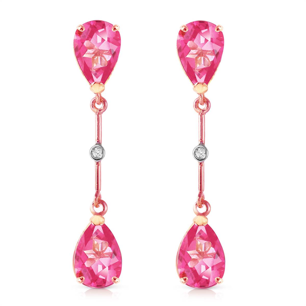 14K Solid Rose Gold Diamonds & Pink Topaz Dangling Earrings