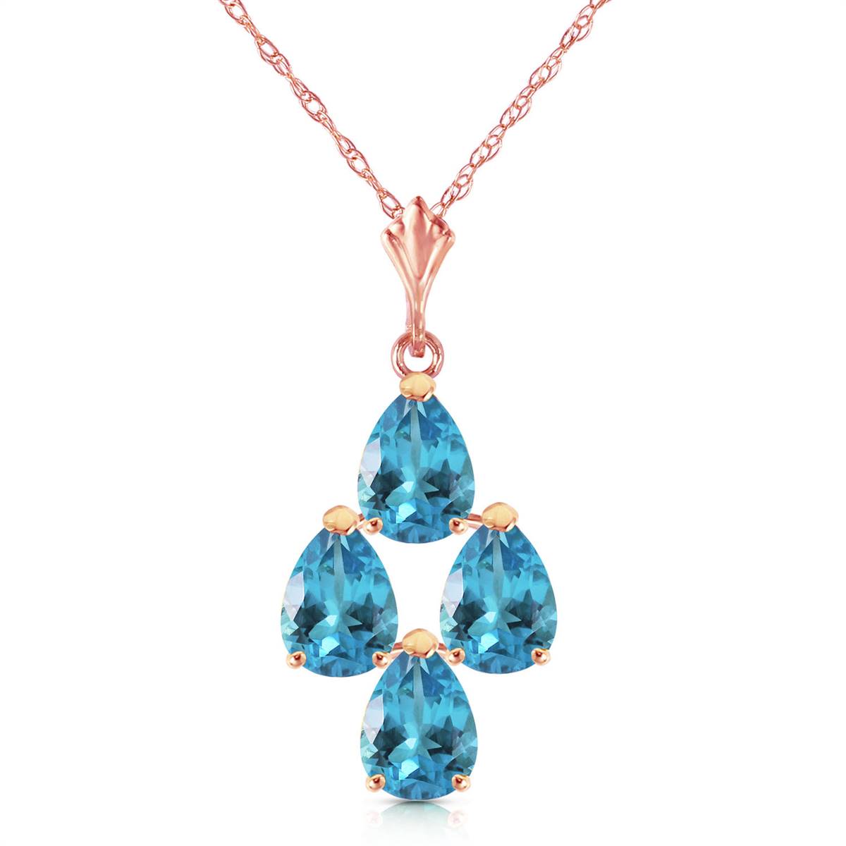 1.5 Carat 14K Solid Rose Gold Pyramid Blue Topaz Necklace