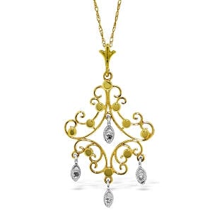 0.02 Carat 14K Solid Yellow Gold Chandelier Necklace Diamond