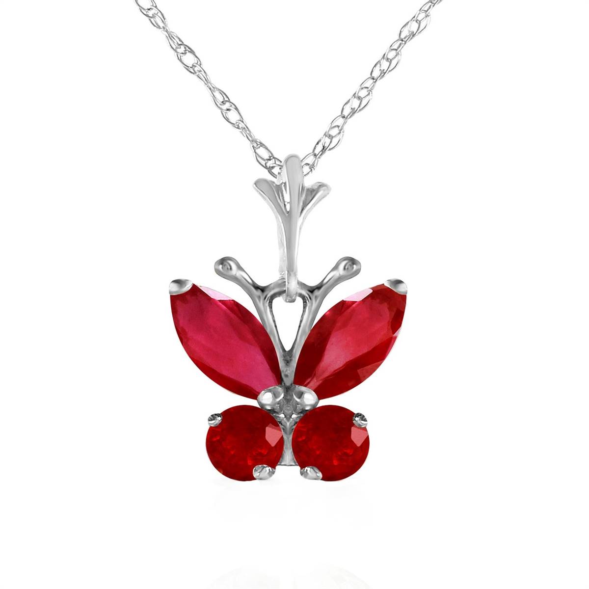 0.6 Carat 14K Solid White Gold Butterfly Necklace Natural Ruby