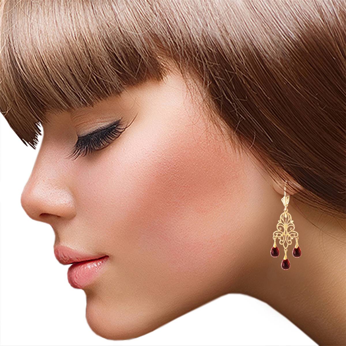 3.75 Carat 14K Solid Yellow Gold Chandelier Earrings Natural Garnet
