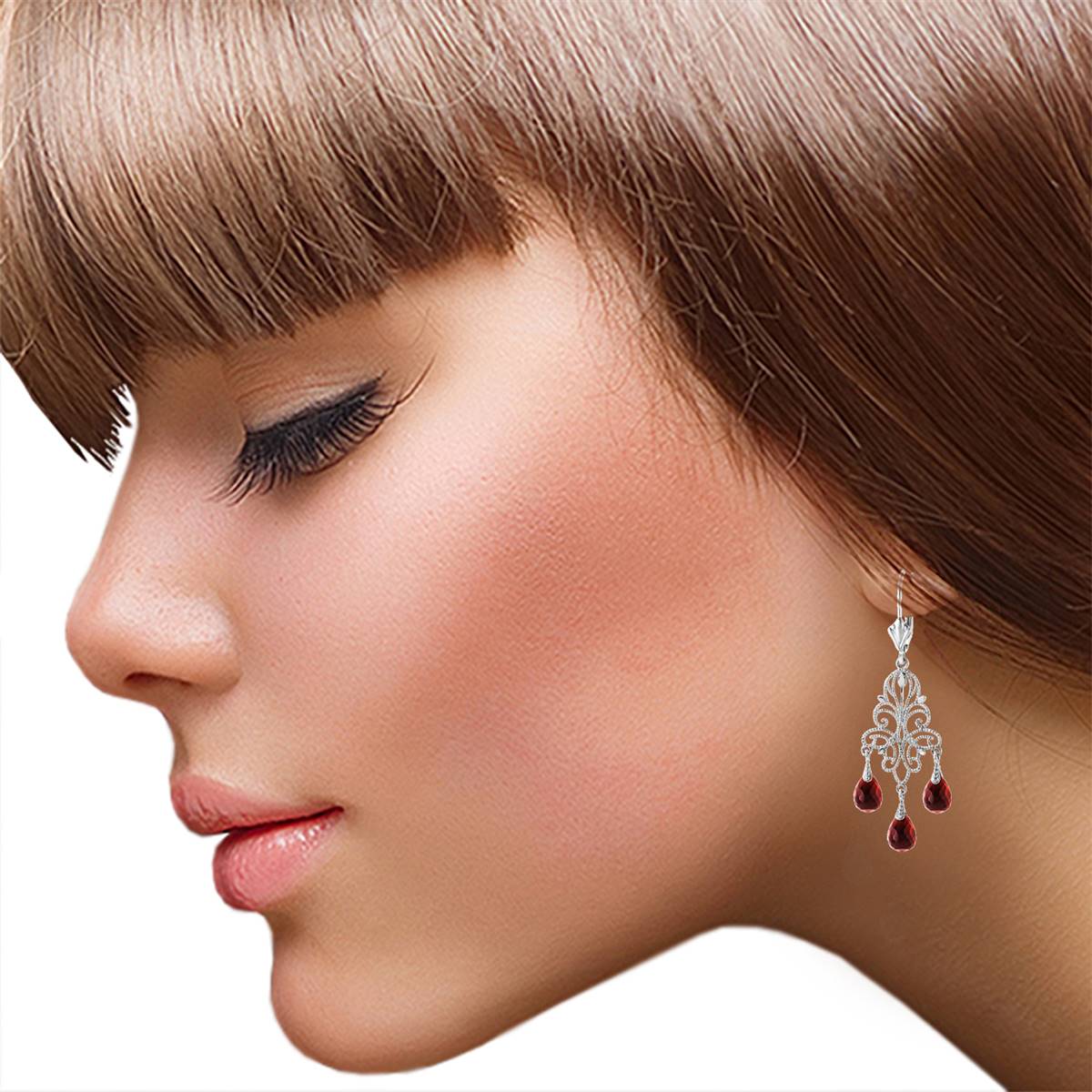 3.75 Carat 14K Solid White Gold Chandelier Earrings Natural Garnet