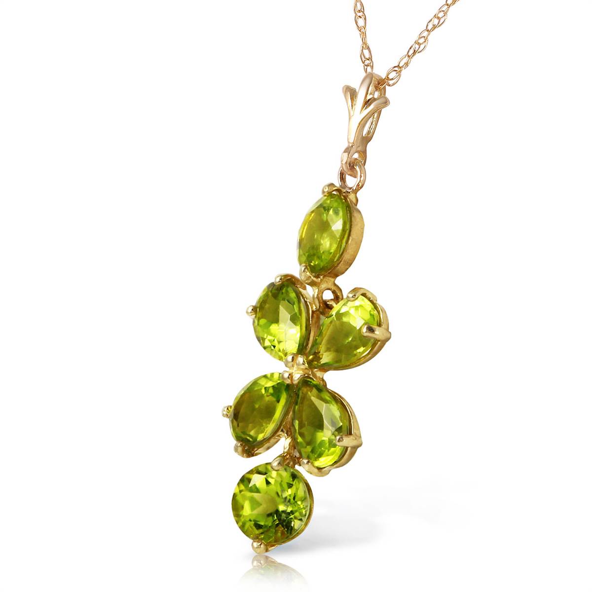 3.15 Carat 14K Solid Yellow Gold Lines Read In Spring Peridot Necklace