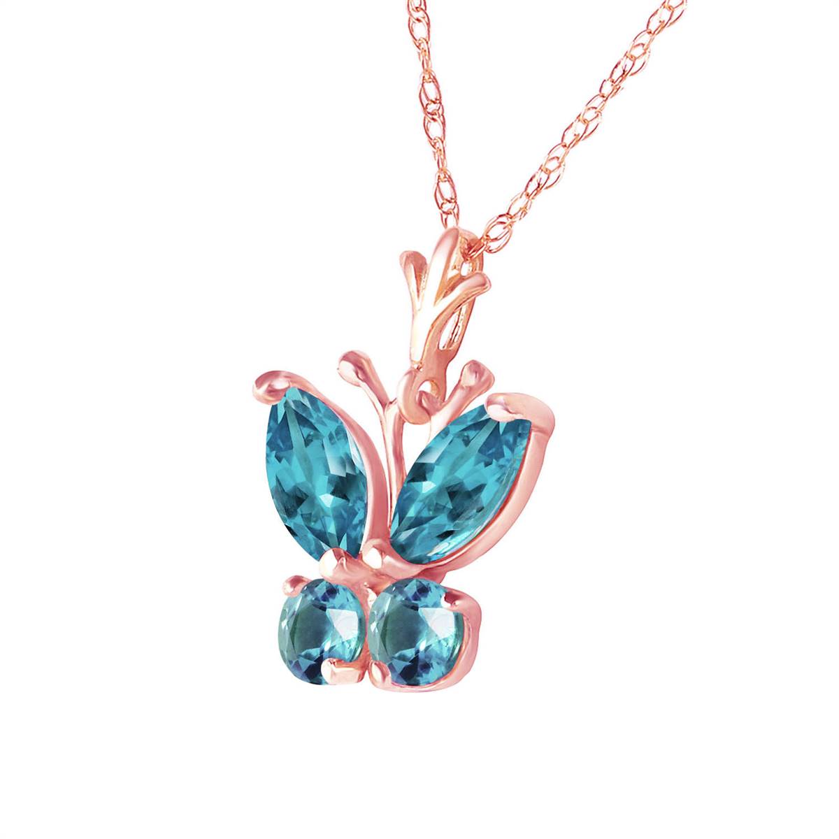 0.6 Carat 14K Solid Rose Gold Butterfly Necklace Blue Topaz