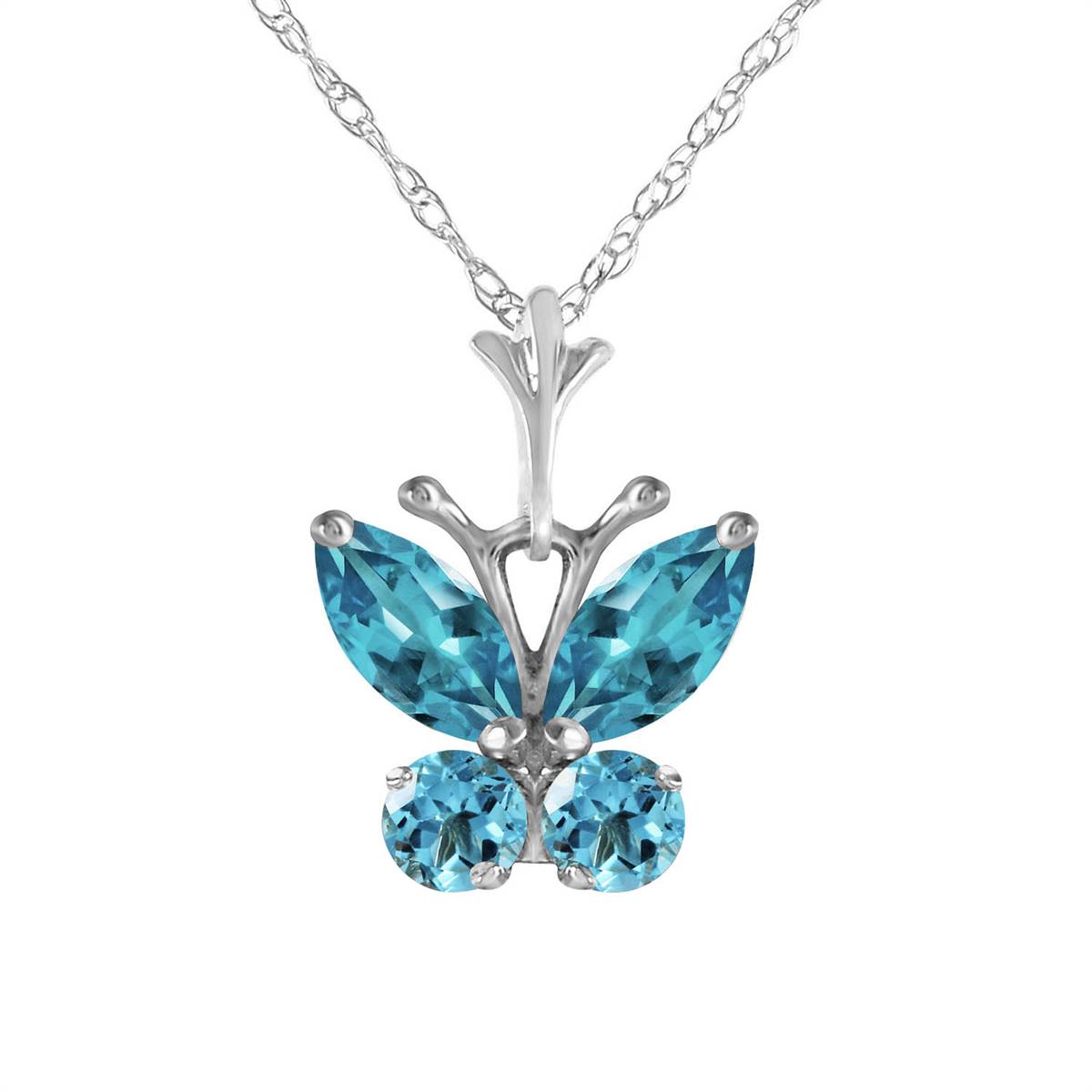 0.6 Carat 14K Solid White Gold Butterfly Necklace Blue Topaz