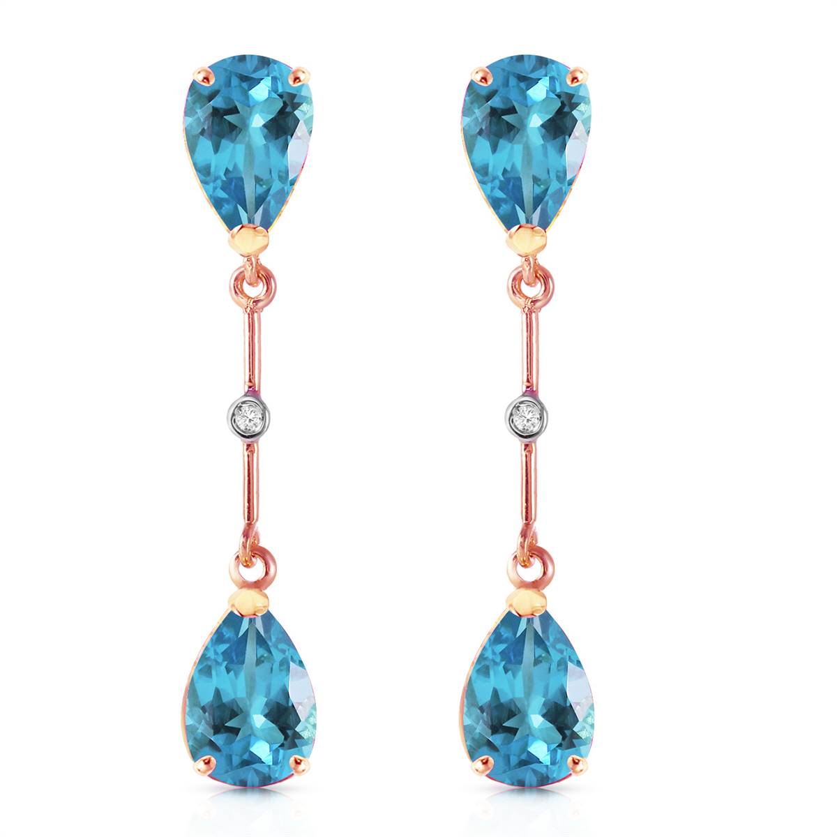 14K Solid Rose Gold Diamonds & Blue Topaz Dangling Earrings