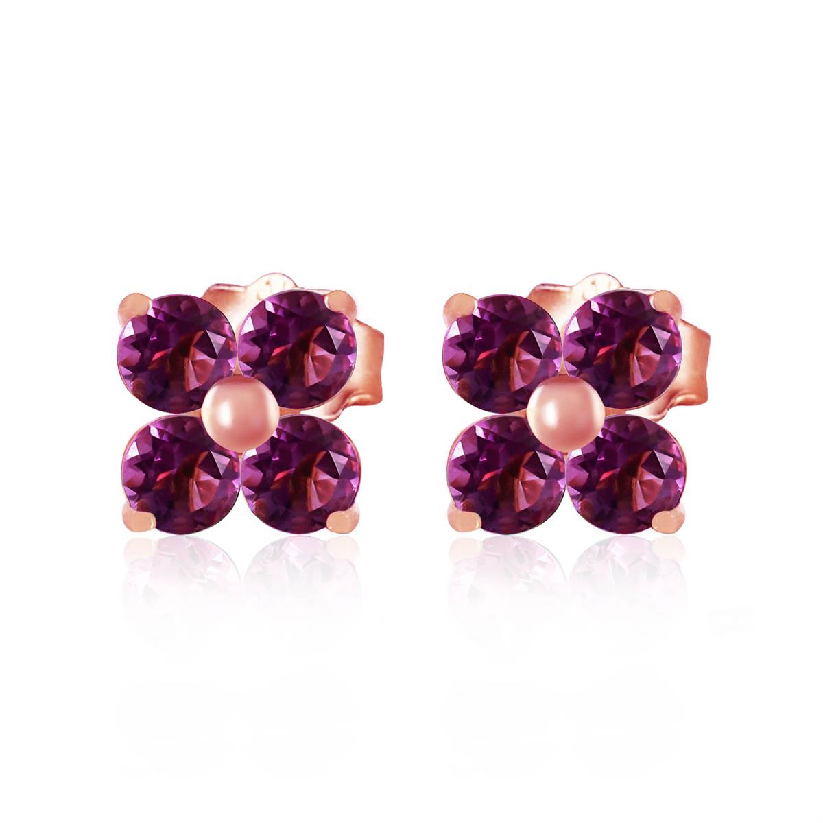 1.15 Carat 14K Solid Rose Gold Diana Amethyst Stud Earrings