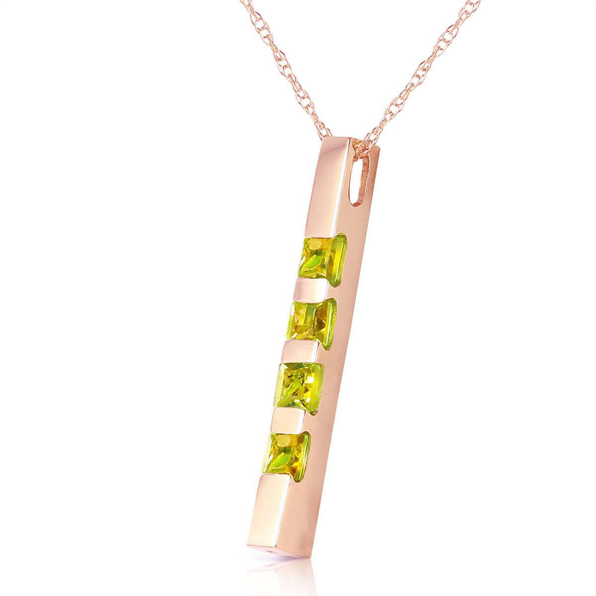14K Solid Rose Gold Necklace Bar w/ Natural Peridots