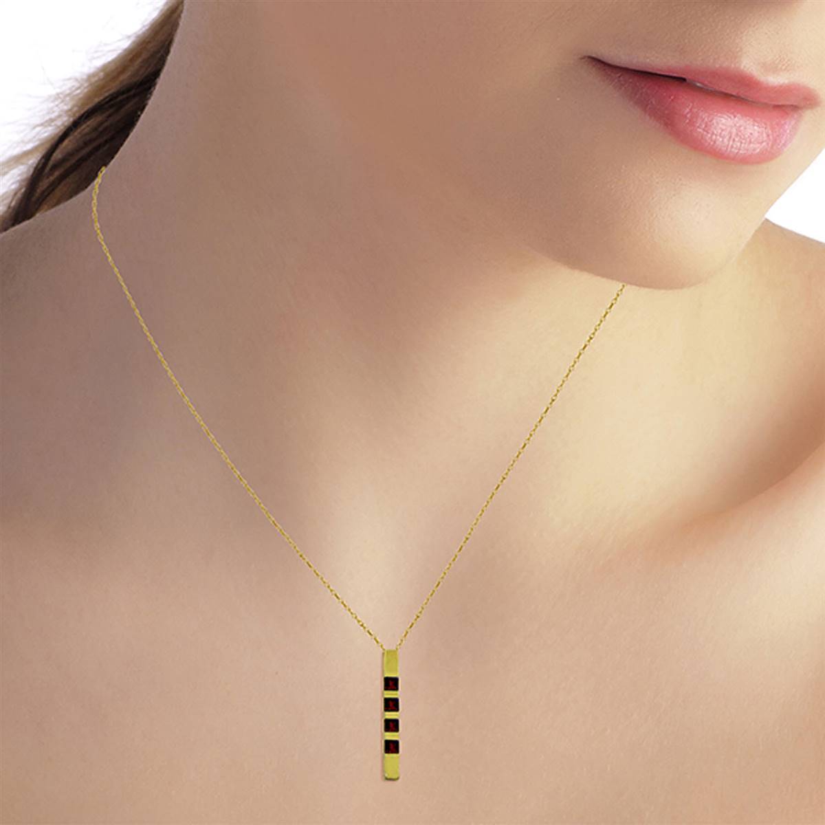 0.35 Carat 14K Solid Yellow Gold Necklace Bar Natural Garnet
