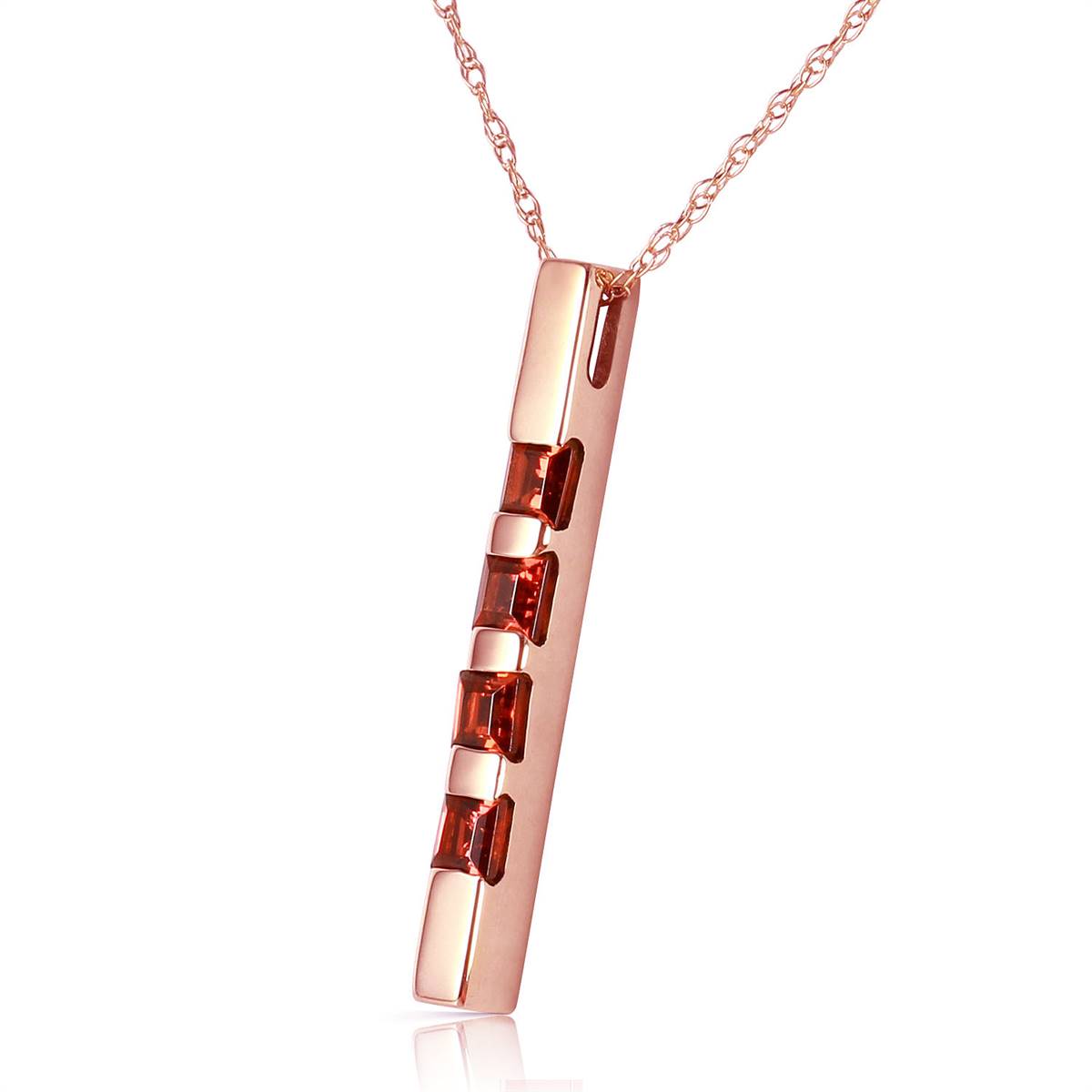 14K Solid Rose Gold Necklace Bar w/ Natural Garnets