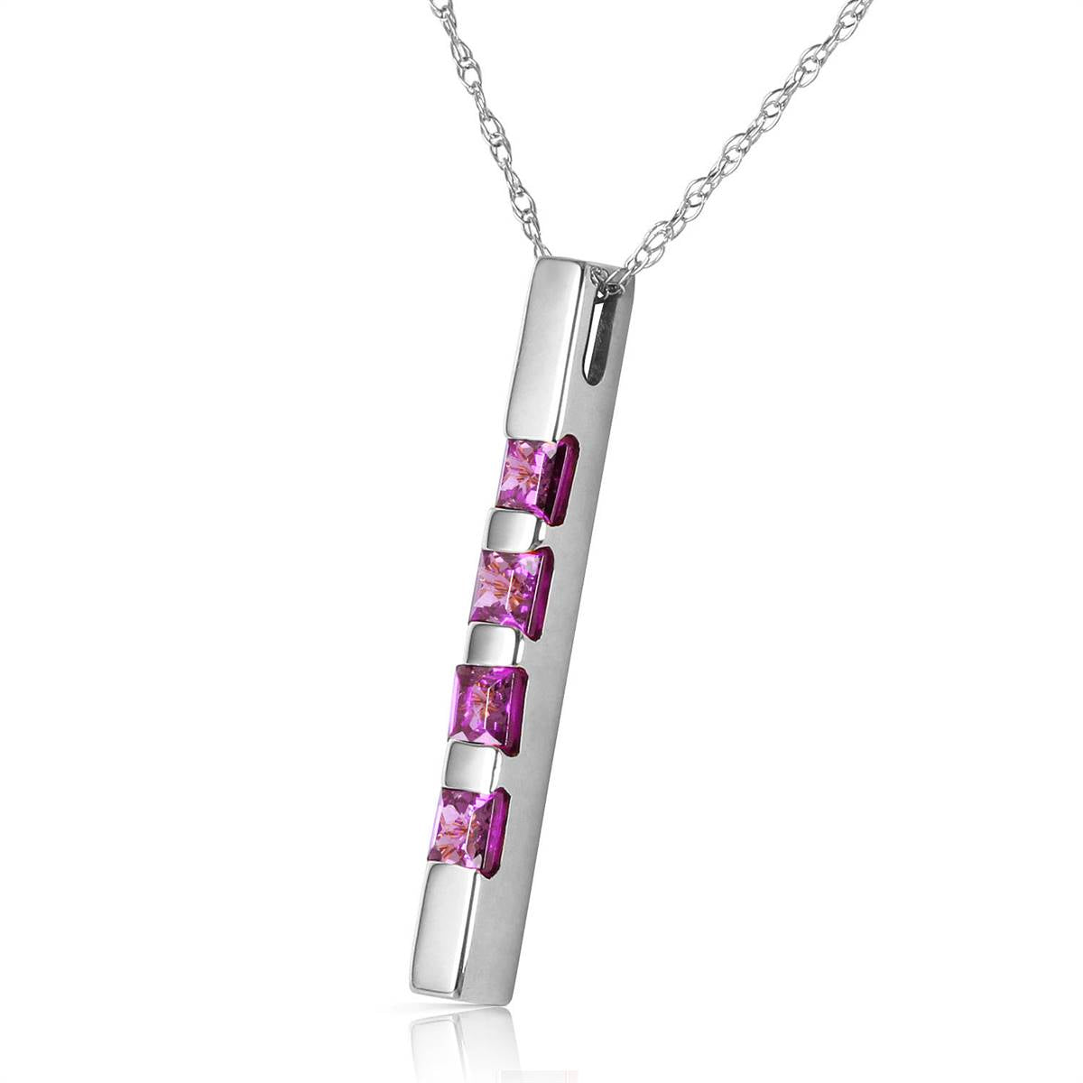 0.35 Carat 14K Solid White Gold Necklace Bar Natural Purple Amethyst
