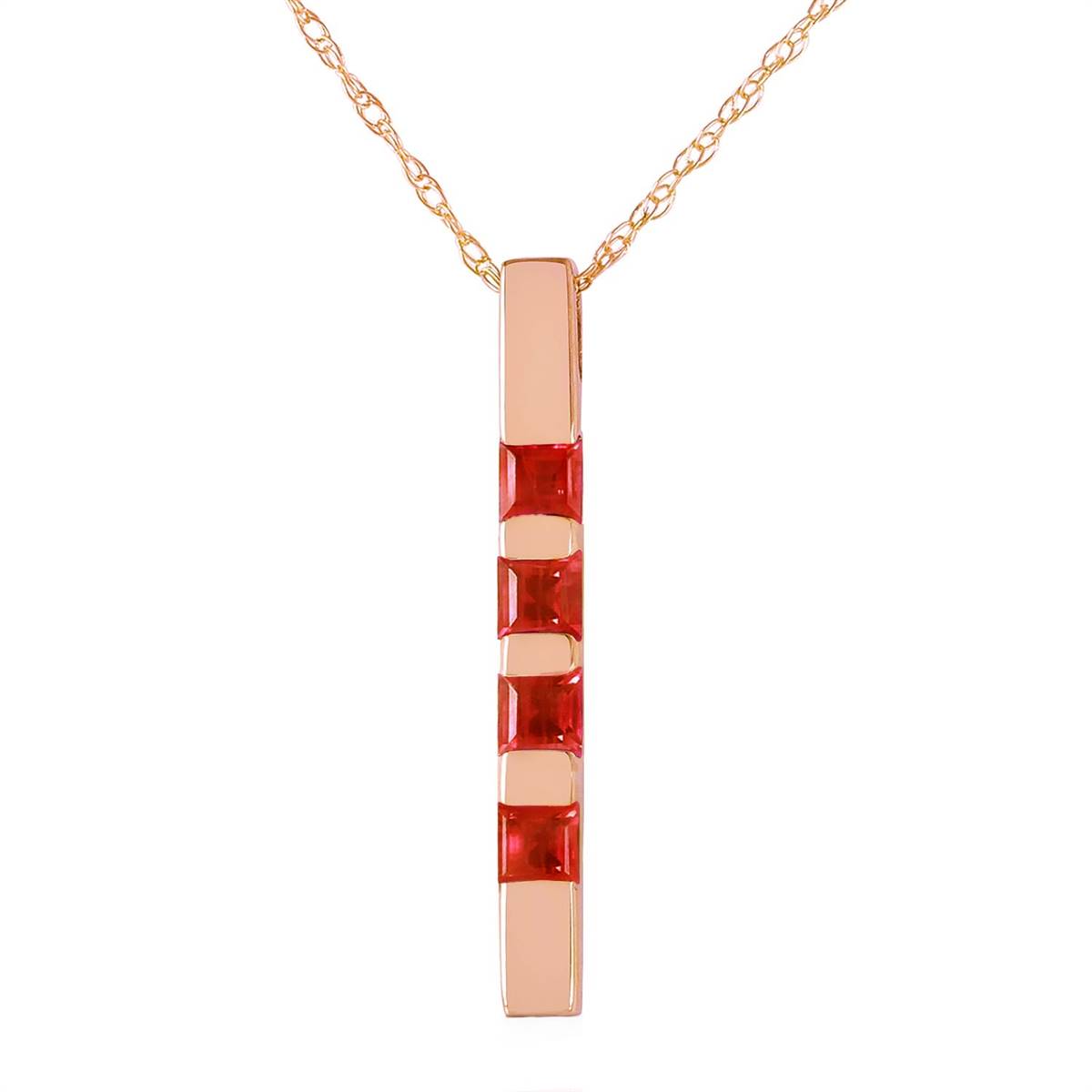 14K Solid Rose Gold Necklace Bar w/ Natural Rubies