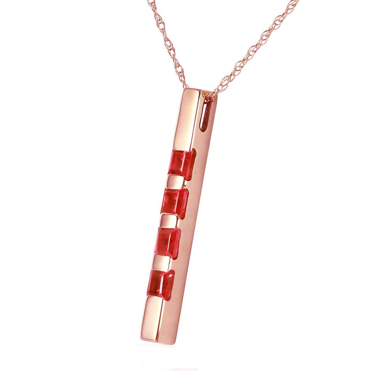 14K Solid Rose Gold Necklace Bar w/ Natural Rubies