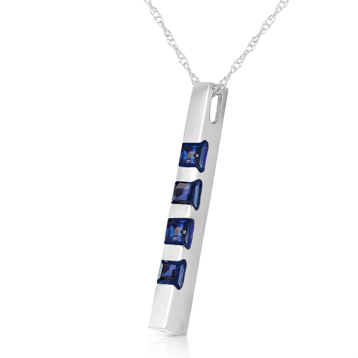 0.35 Carat 14K Solid White Gold Necklace Bar Natural Sapphire