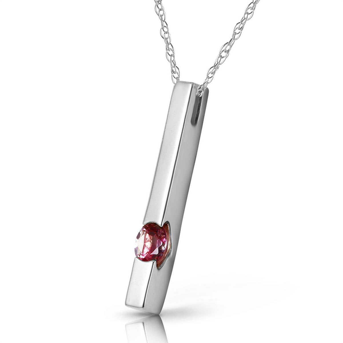 0.25 Carat 14K Solid White Gold Look Inward Pink Topaz Necklace