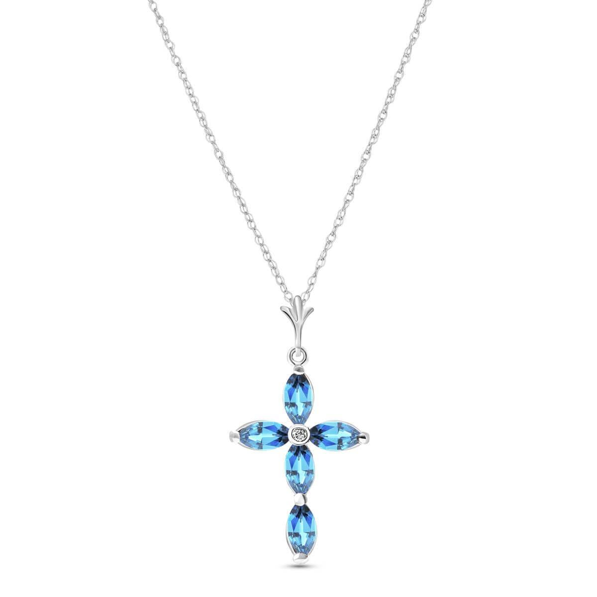 1.1 Carat 14K Solid White Gold Necklace Natural Diamond Blue Topaz