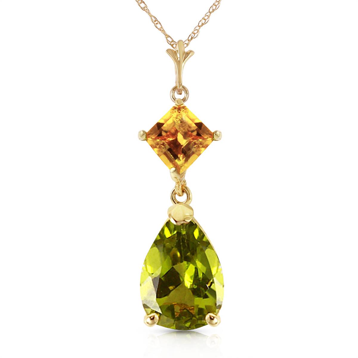 2 Carat 14K Solid Yellow Gold Necklace Natural Citrine Peridot
