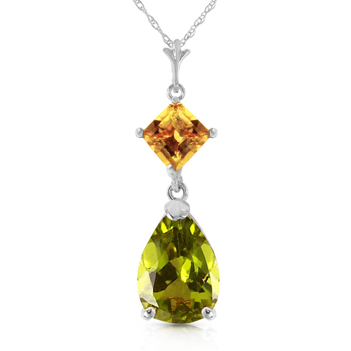 2 Carat 14K Solid White Gold Necklace Natural Citrine Peridot