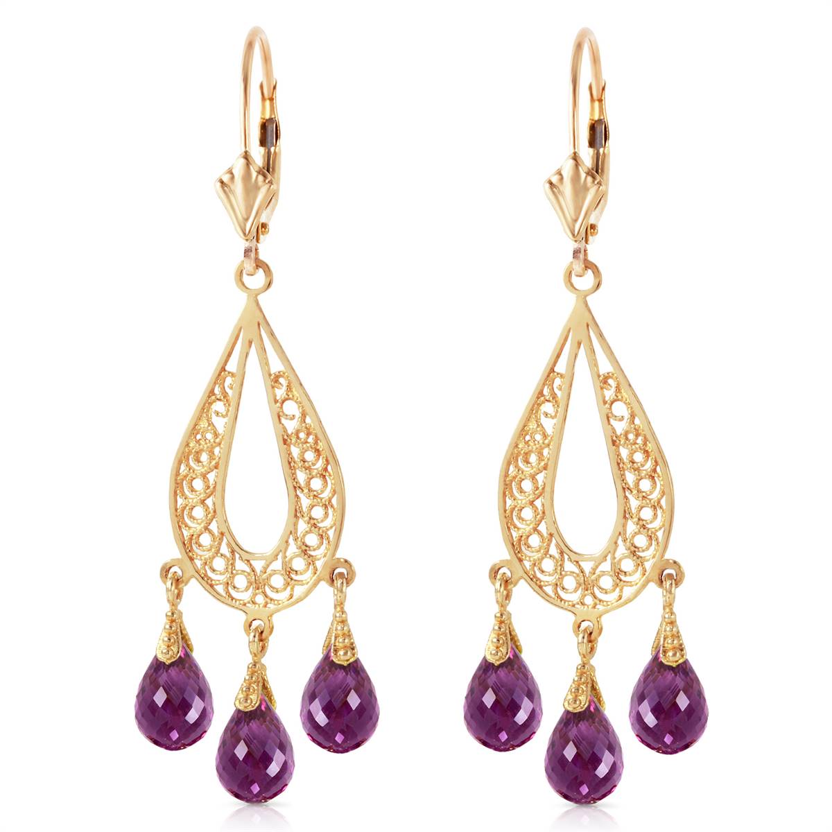 3.75 Carat 14K Solid Yellow Gold Chandelier Earrings Natural Amethyst