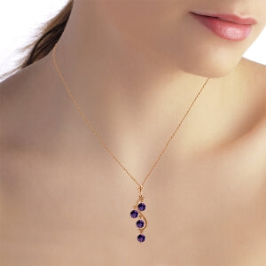 14K Solid Rose Gold Natural Purple Amethyst Necklace Genuine
