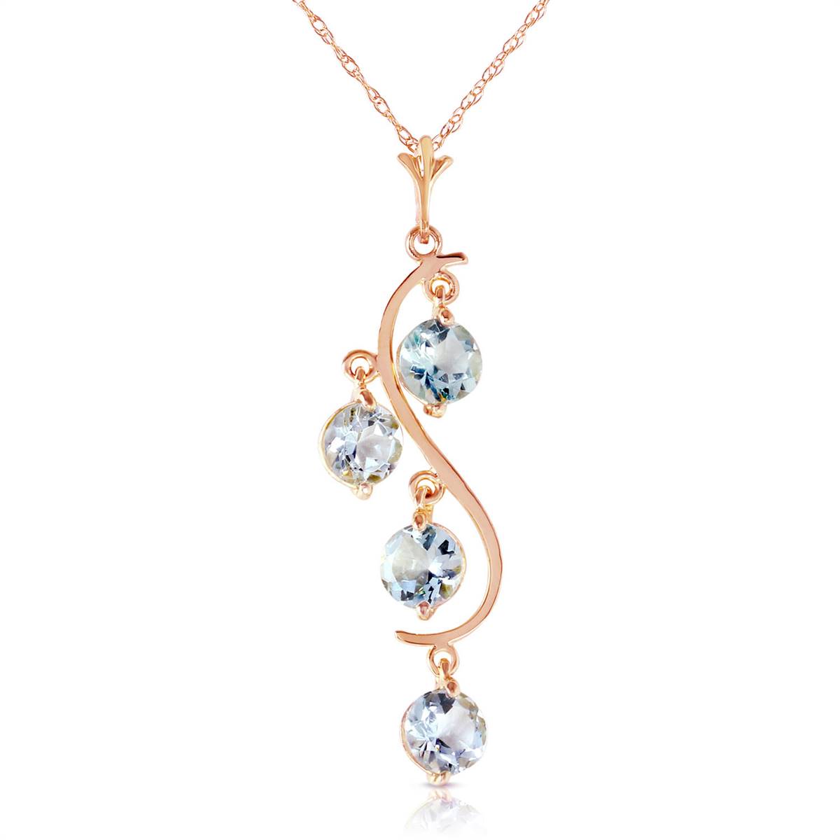 14K Solid Rose Gold Aquamarines Necklace Gemstone Genuine Deluxe