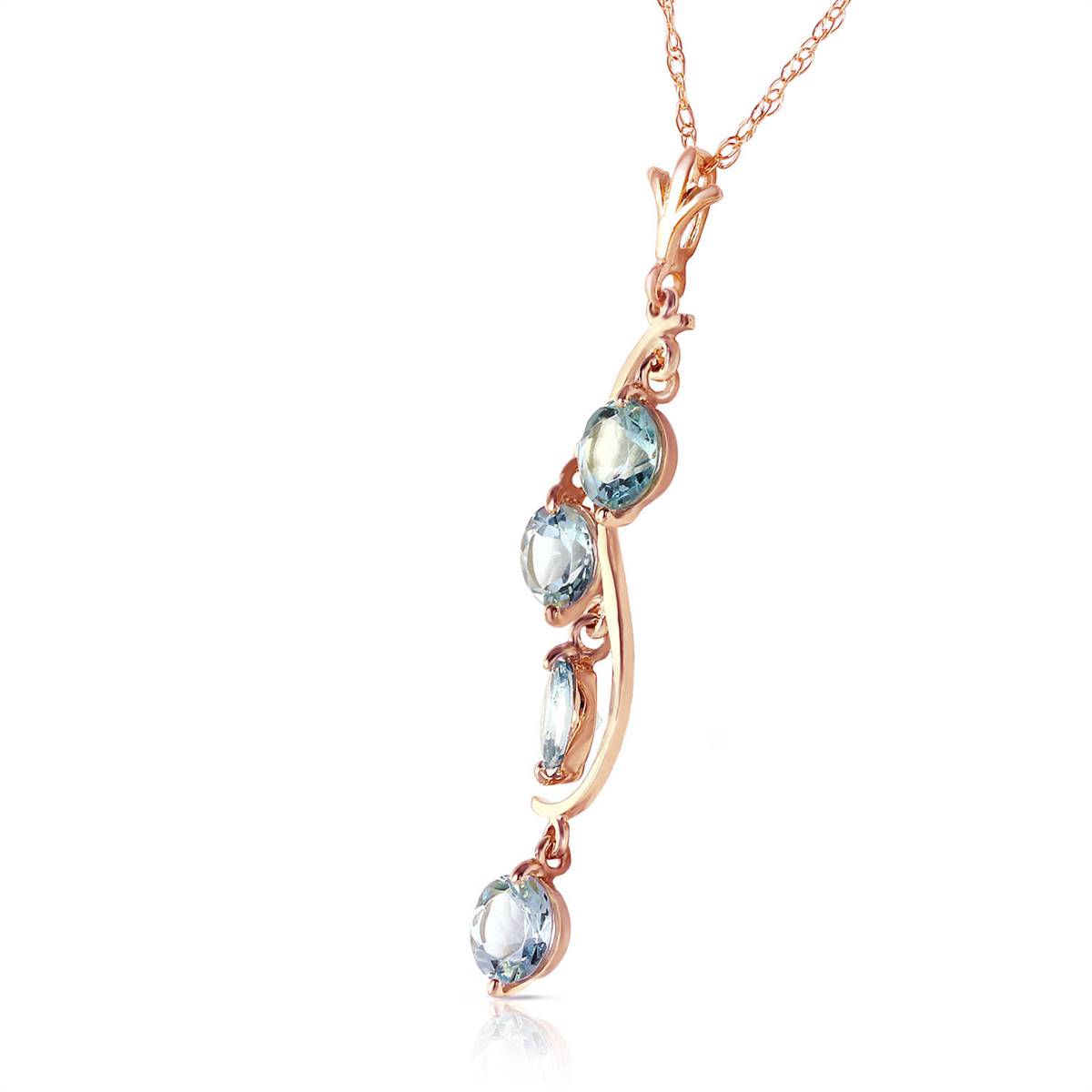 14K Solid Rose Gold Aquamarines Necklace Gemstone Genuine Deluxe