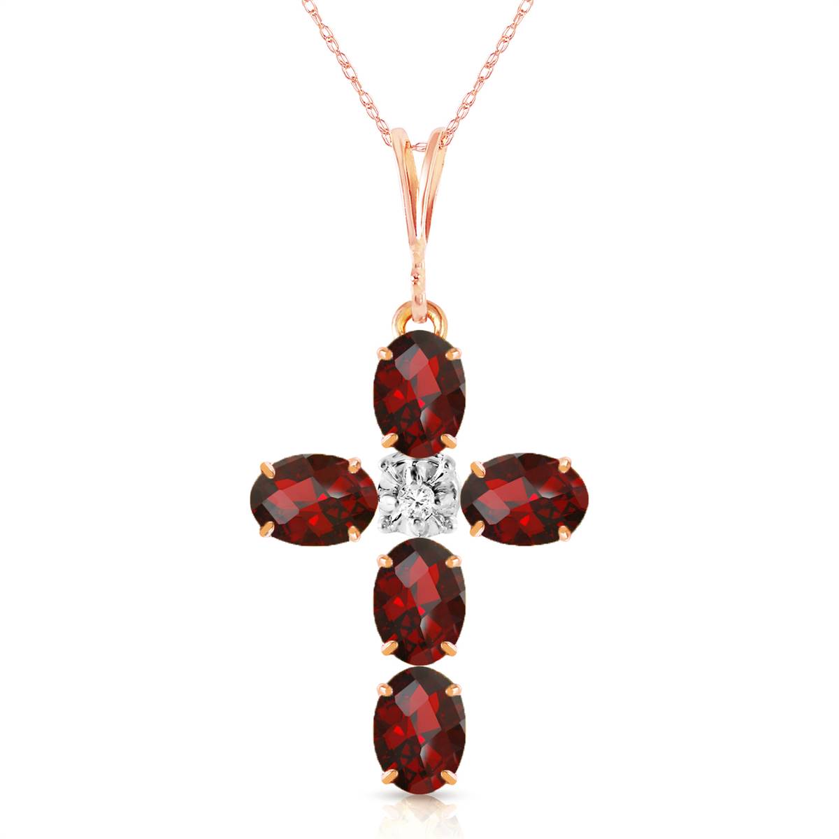 1.88 Carat 14K Solid Rose Gold Cross Necklace Natural Diamond Garnet