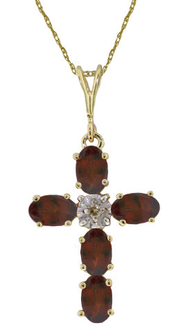 1.88 Carat 14K Solid White Gold Cross Necklace Natural Diamond Garnet