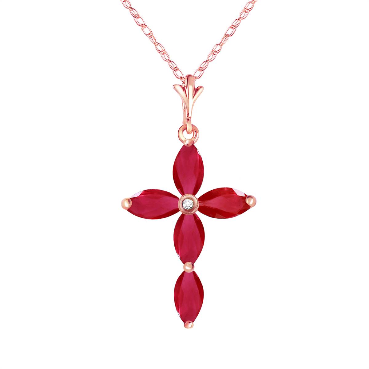 1.1 Carat 14K Solid Rose Gold Necklace Natural Diamond Ruby