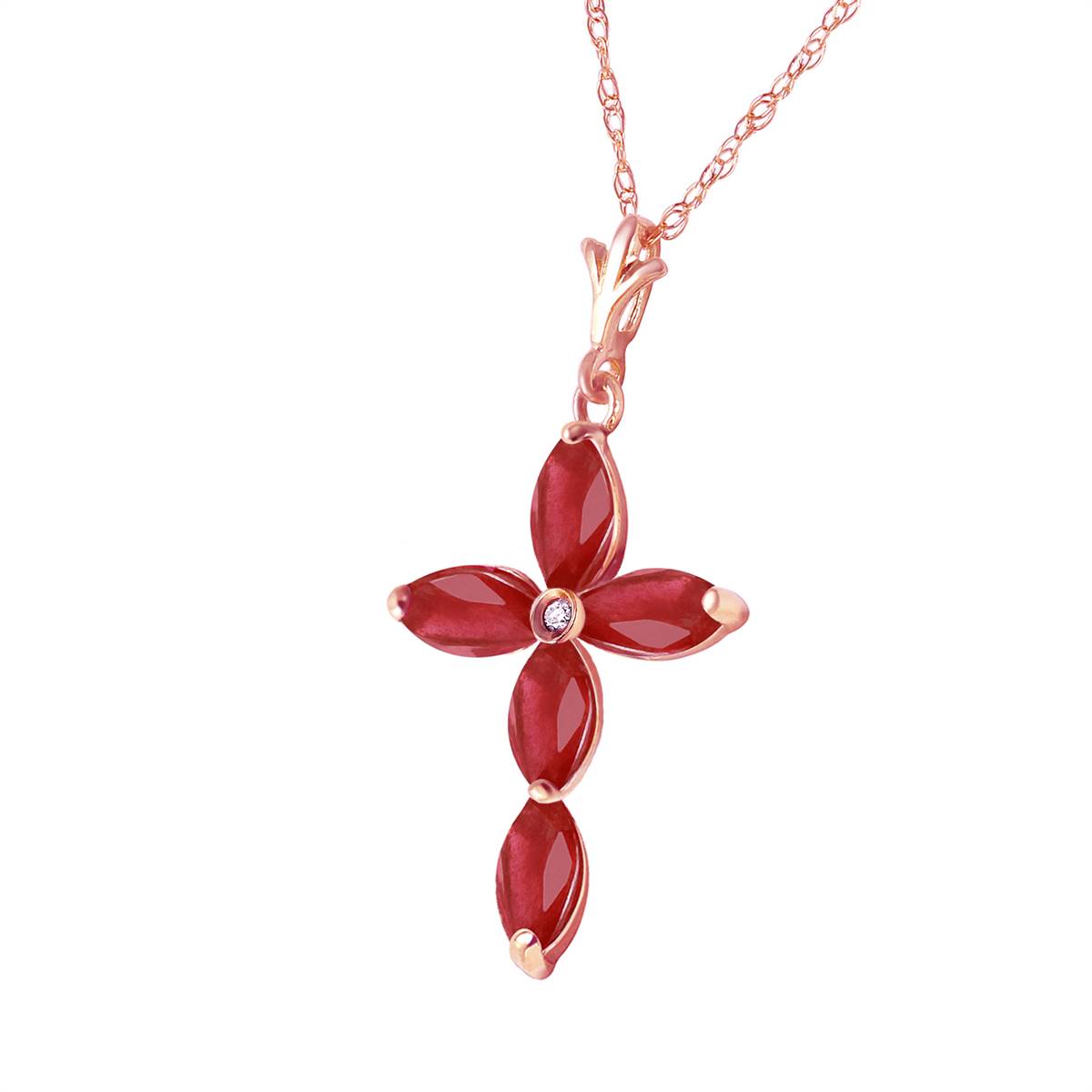 1.1 Carat 14K Solid Rose Gold Necklace Natural Diamond Ruby