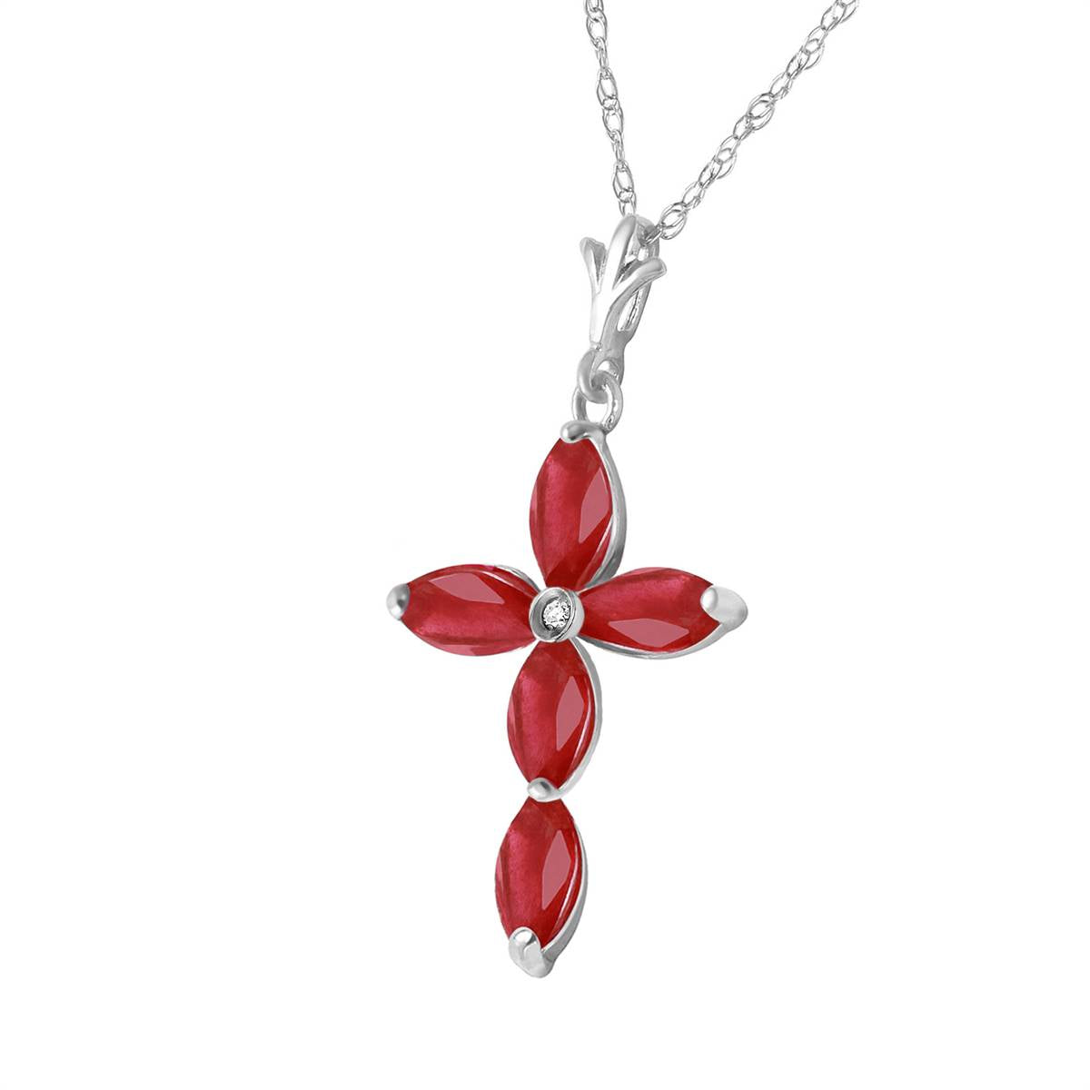 1.1 Carat 14K Solid White Gold Necklace Natural Diamond Ruby