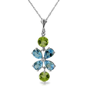 3.15 Carat 14K Solid White Gold Something Charming Blue Topaz Peridot Necklace