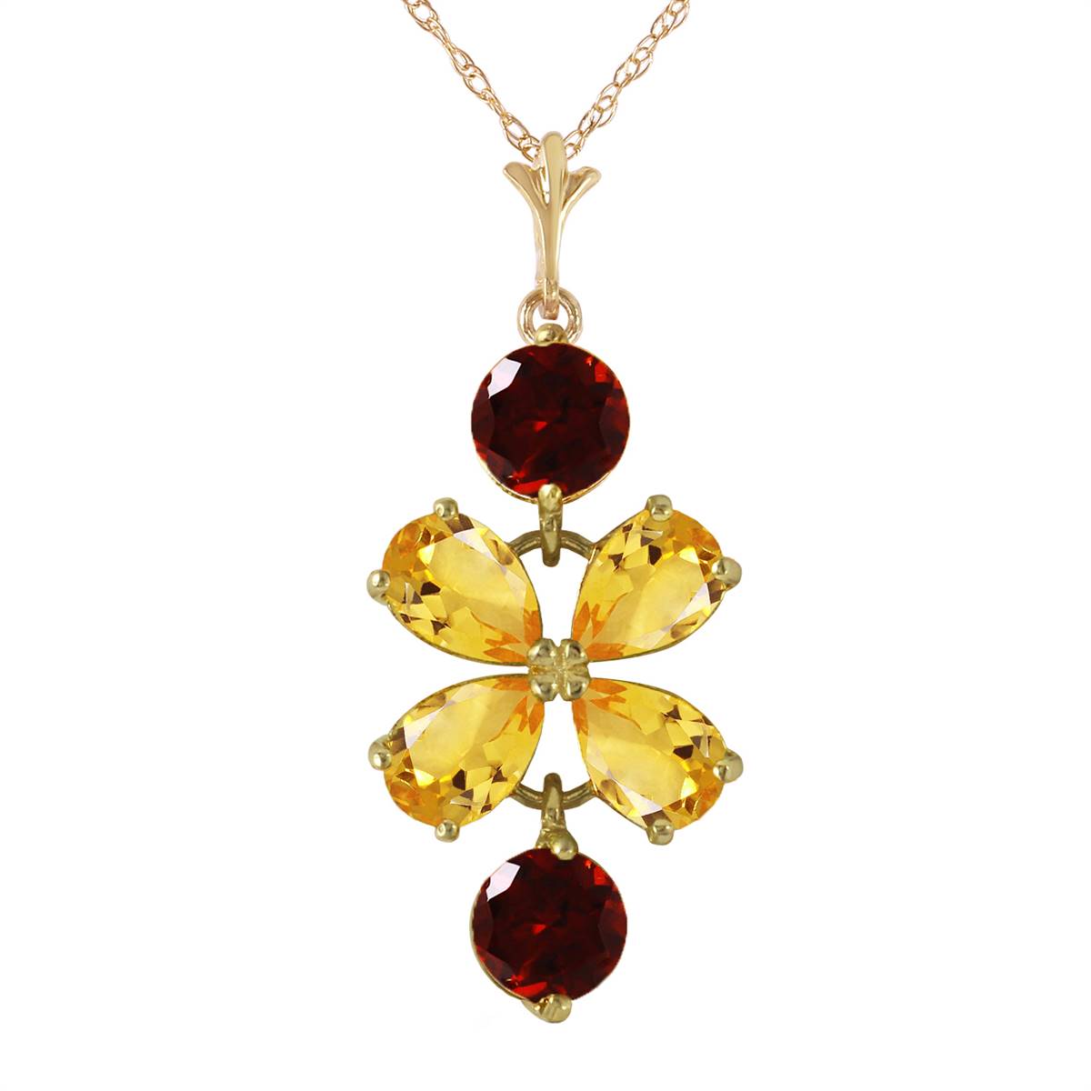 3.15 Carat 14K Solid Yellow Gold Necklace Citrine Garneters