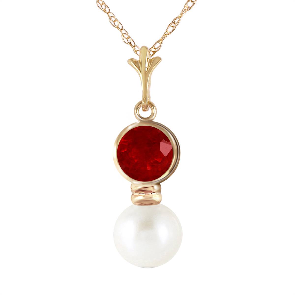 1.23 Carat 14K Solid Yellow Gold Daphne Ruby Pearl Necklace