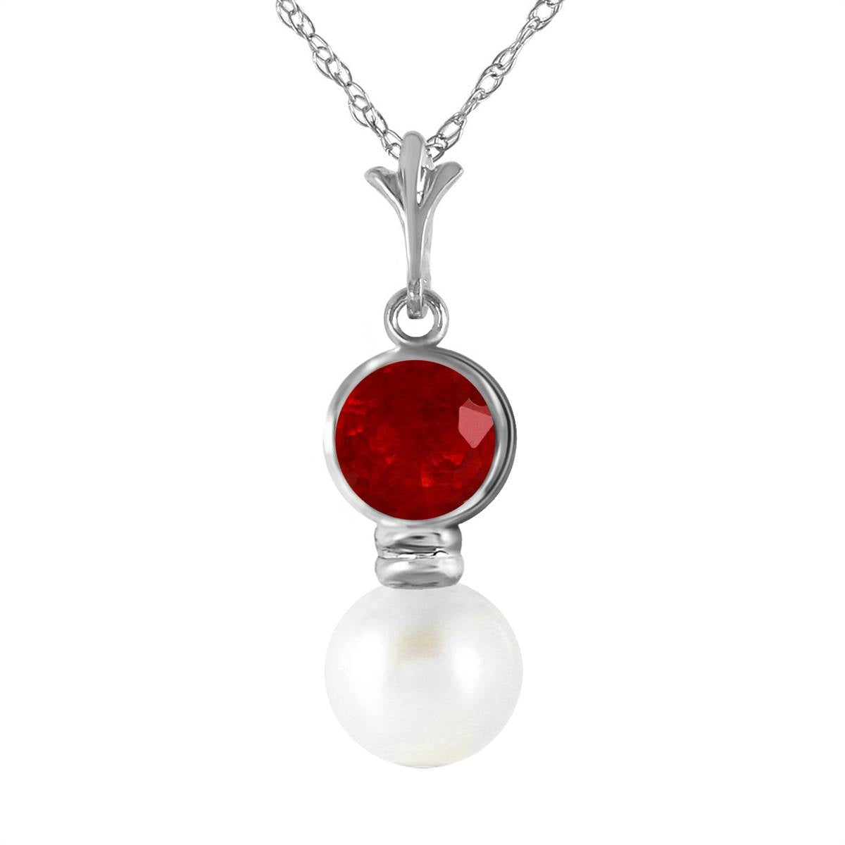 1.23 Carat 14K Solid White Gold Change Others Ruby Pearl Necklace