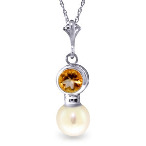 1.23 Carat 14K Solid White Gold All Of This Citrine Pearl Necklace