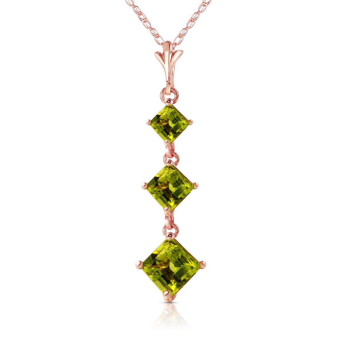 2.4 Carat 14K Solid Rose Gold Waterdrops Peridot Necklace