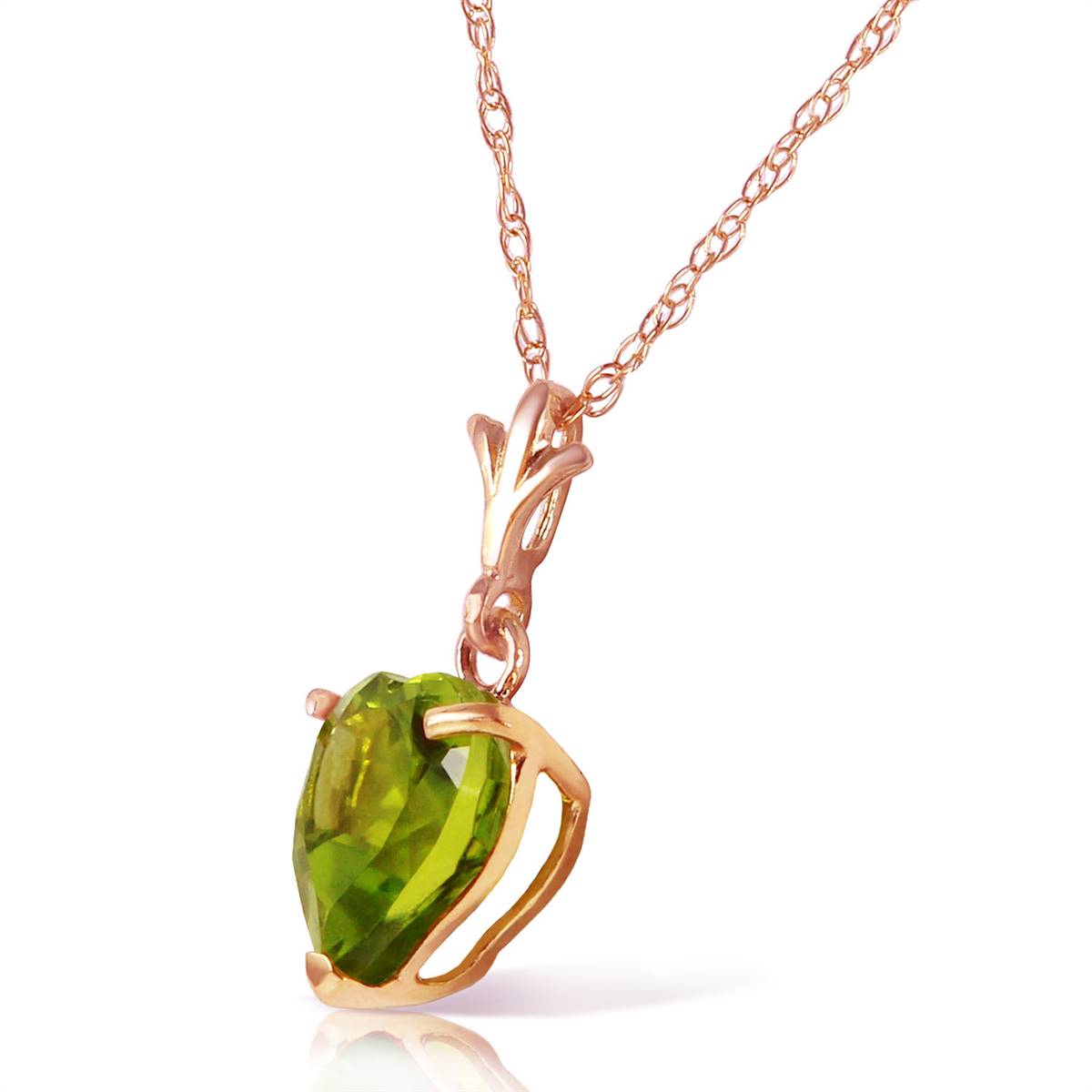 1.15 Carat 14K Solid Rose Gold Proud Heart Peridot Necklace