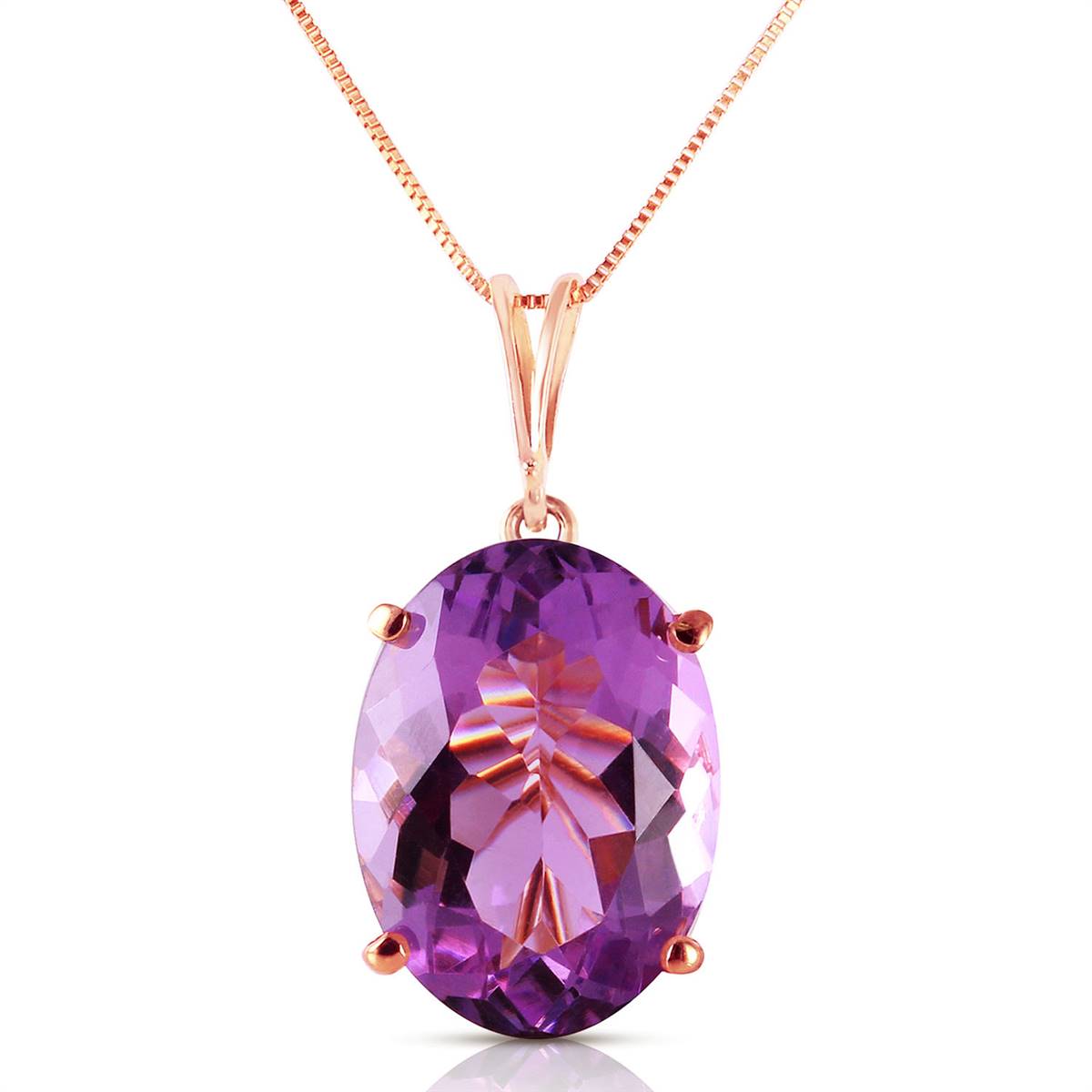 14K Solid Rose Gold Necklace w/ Oval Purple Amethyst